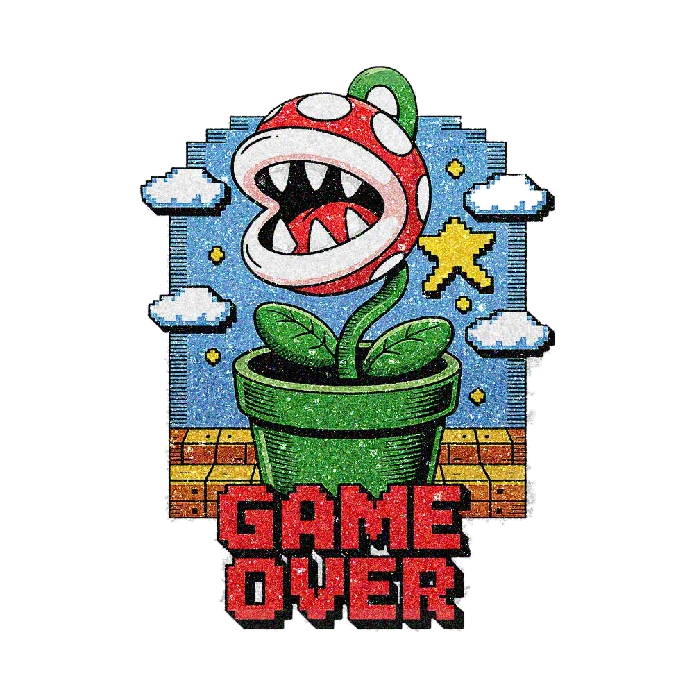 Chomping Plant Game Over Glitter Sticker